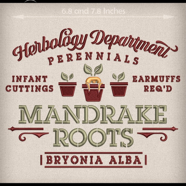 Machine Embroidery Files: "Mandrake Roots" Stencil-style Art (6.8, 7.8, and 10.8 Inches) Three Colors and Several Formats