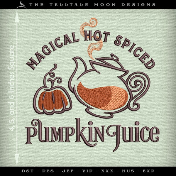 Embroidery: Magical Pumpkin Tea Logo in Three Sizes, Three Thread Colors