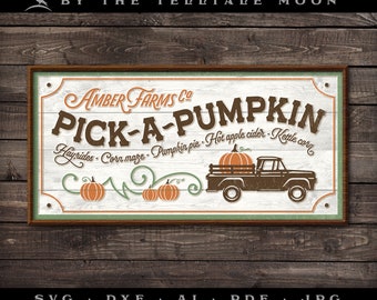Retro Autumn "Pick-a-Pumpkin" Sign Artwork in Digital Format for Download (SVG, PDF, JPG, more)