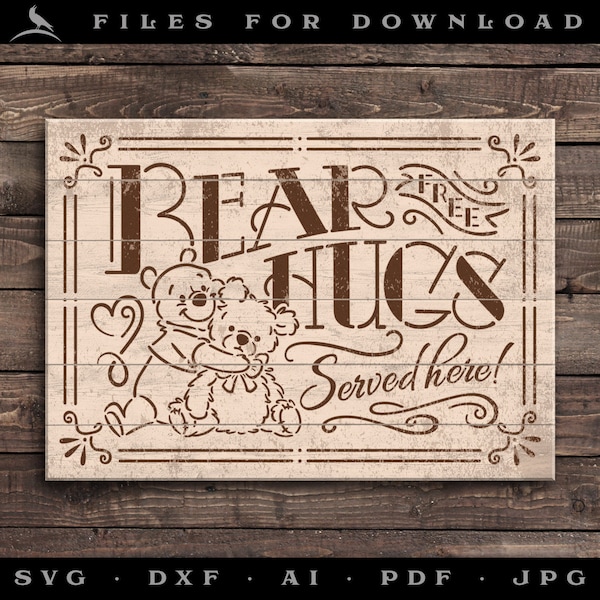 Stencil Art: Pooh Bear Hugs Design in Digital Format for Download (SVG, PDF, JPG, more)