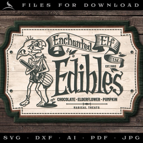 Magical "Enchanted Elf Edibles" Sign & Label Art in Digital Vector Format for Download (SVG, PDF, JPG, more)