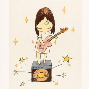 8K HD Yoshitomo Nara &quot;Guitar Gril&quot; 奈良美智 High Resolution Digital Japanese Contemporary Wall Art Home Decor Canvas Print Gift Ideas