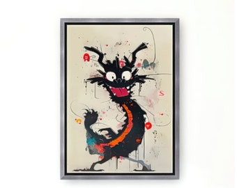 Hand Painted Lucky Black Dragon Art Portrait,Wall Art Decor,Feng Shui, 2024 Lunar Dragon 2024,Chinese Zodiac, abstract gift for him her