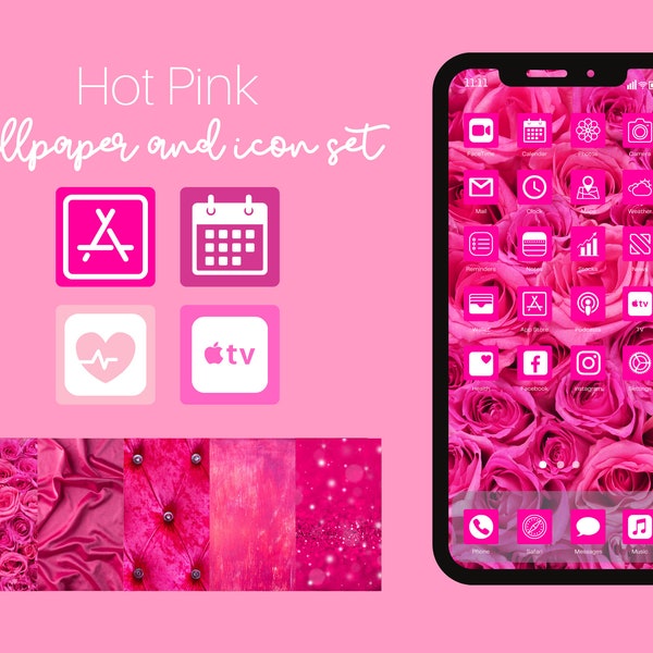 Hot Pink Wallpaper and Icons Set - iPhone Aesthetic Pack