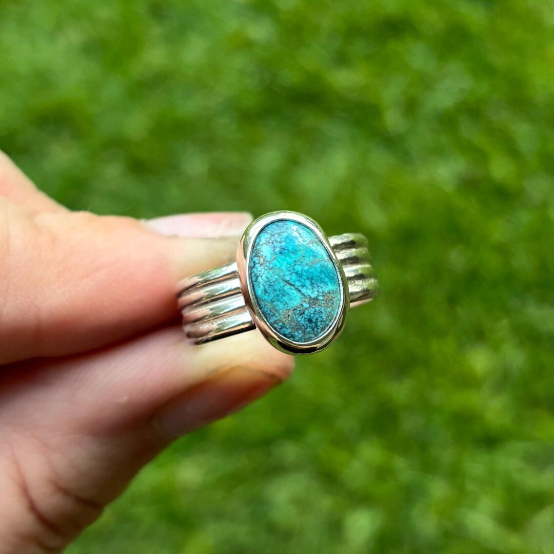 Tibetan Turquoise Sterling Silver Ring Adjustable Size 6-8.5 | Boho ...