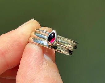 Garnet Sterling Silver Ring Set | Boho Gemstone Boho Gifting Gift Handmade Jewelry Crystal Made to Order
