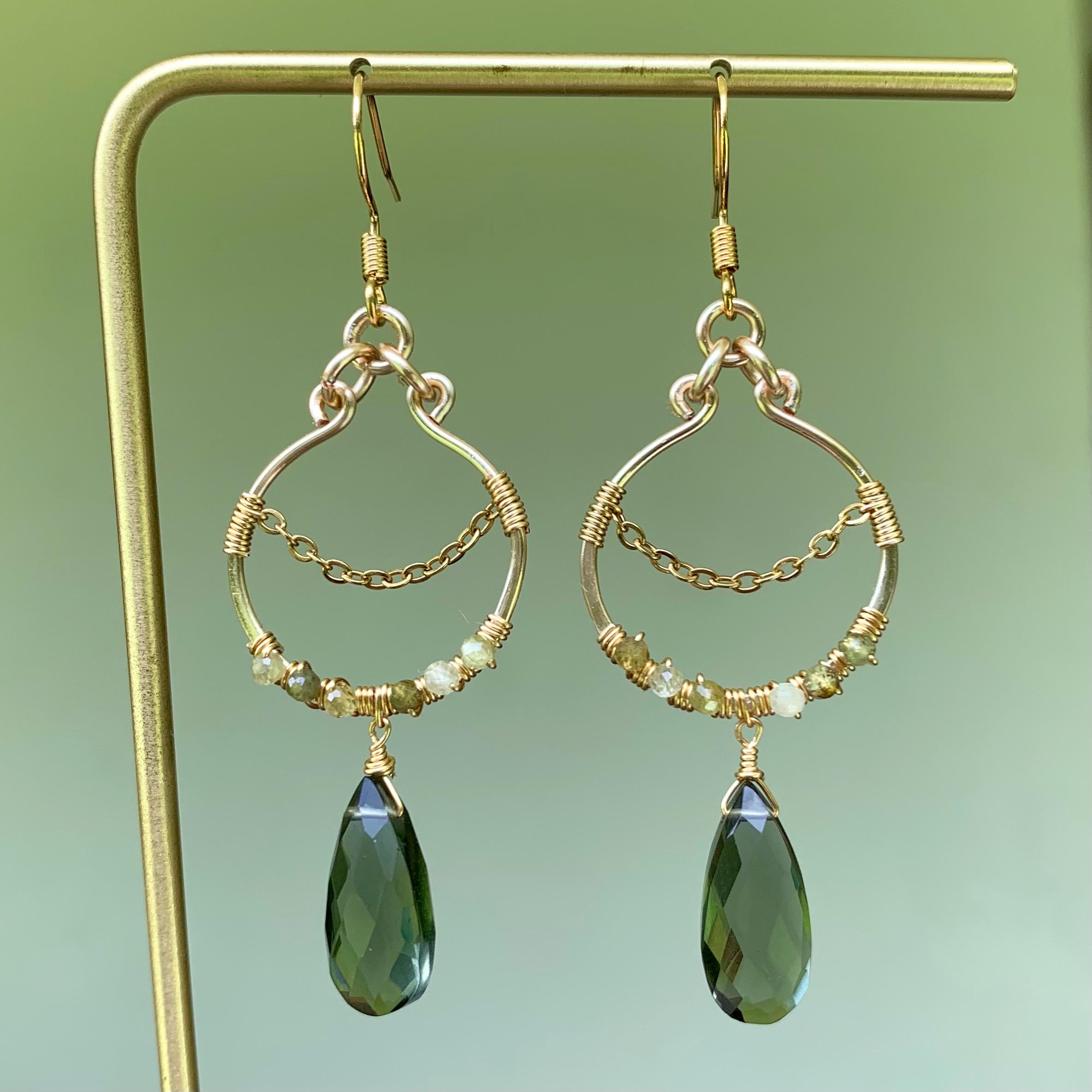 Crystal Earrings | Moss Aquamarine & Green Garnet | Gold Earrings | Genuine Gem Jewelry | Handmade | Gifting | Gifts for Her | Gemstones |