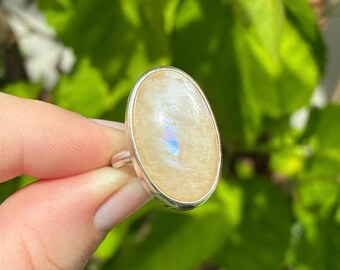 Belamorite Moonstone Sterling Silver Ring Size 8 | Bohemian Goddess Jewelry