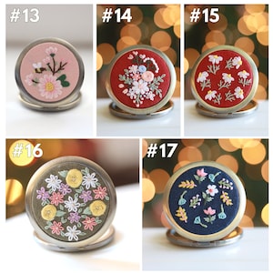 Floral Embroidered Compact Mirror, Pocket Mirror, Makeup Mirror, Vintage Gift for Her, Bridesmaid Gift, Wedding Favor, Christmas Gift. image 7
