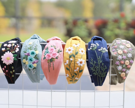 Floral Embroidered  Headband,  Knot Turban, Colorful Wide Hairband, Vintage Turban, Boho Twisted Headband, Bridesmaid gift