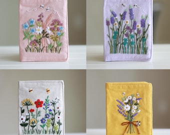 Hand Embroidered Passport Cover with Flower Embroidery, Vintage Floral Passport Wallet, Handmade Passport Holder, Valentine&#39;s Day Gift