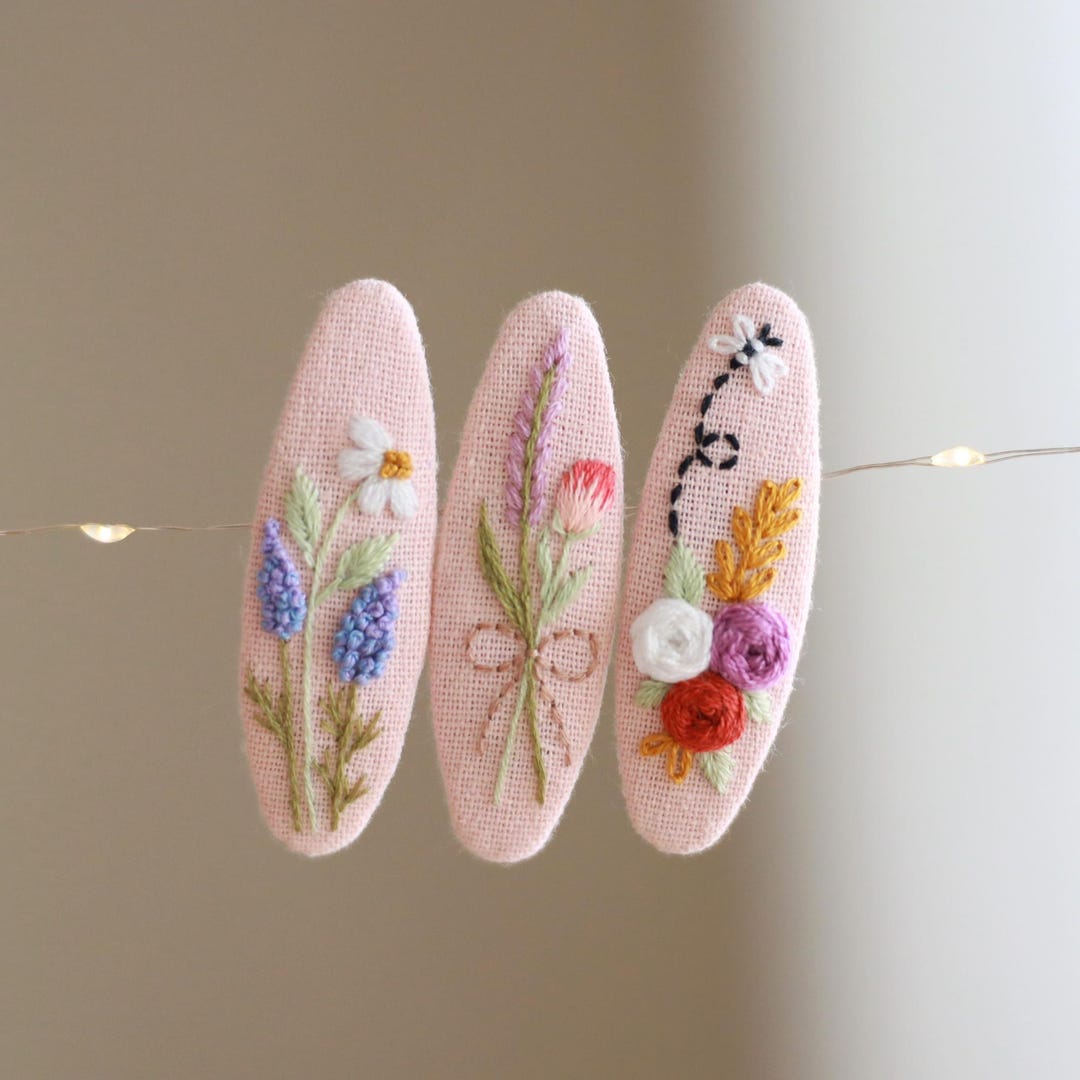 Floral Hair Clip | Hand Embroidered Snap Clip | Petal Whisper