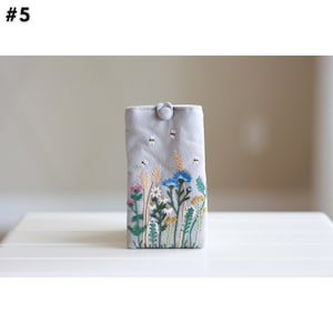Embroidered  Flowers Glasses Pouch - Charcoal main image 1