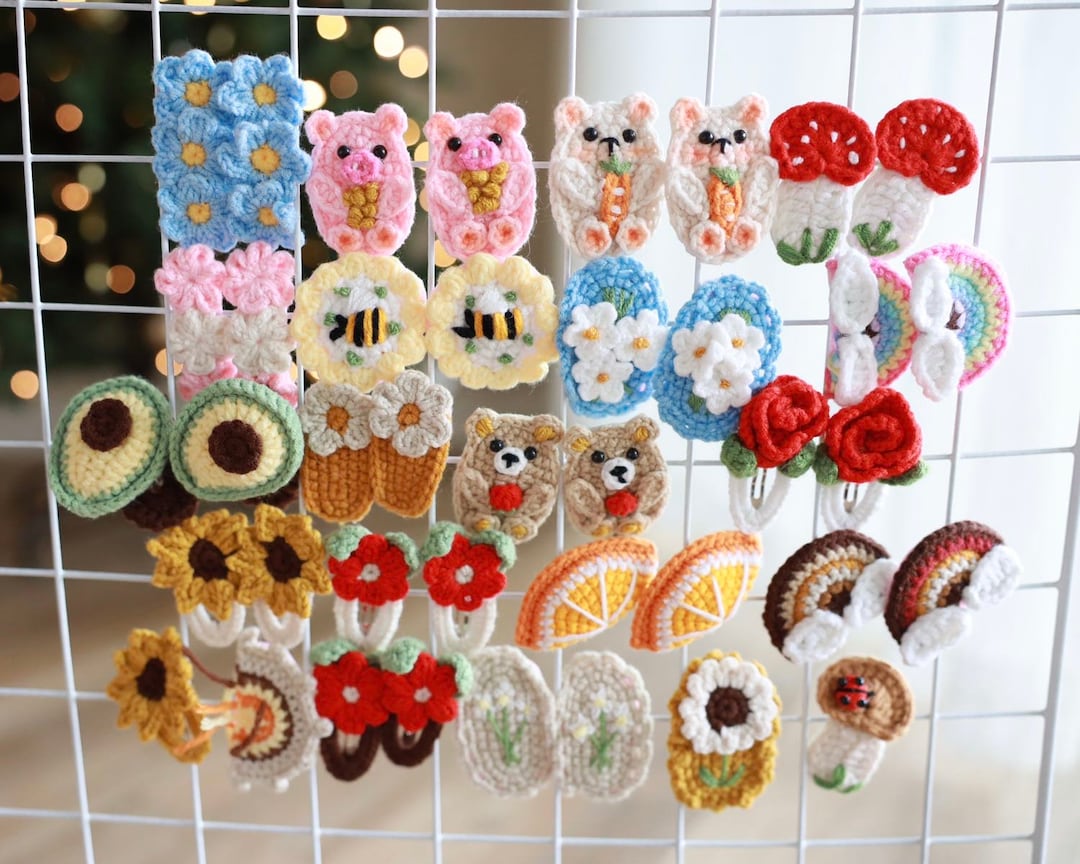 Crochet Cartoon Animals Hair Clips, Kids Toddler Baby Girl Hair Clips