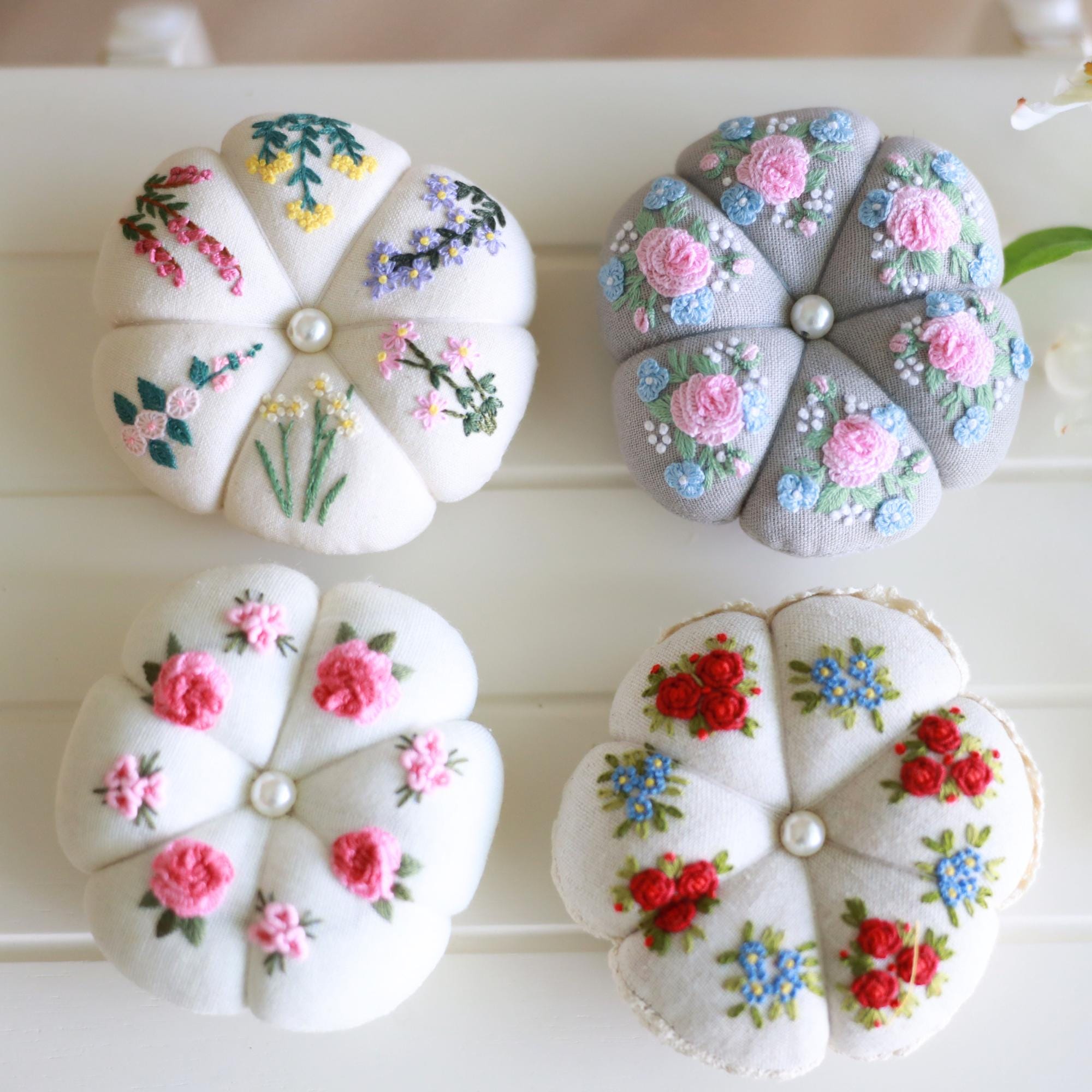 Floral Hand Embroidered Pin Cushion, Handmade Pin Accessory, Vintage Pin Keeper, Sewing Room Decor, Mother's Day Gift, Gift For Her