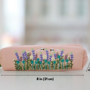 Hand Embroidered Pencil Case with Flower Embroidery, Pen Case, Floral Makeup Pouch, Flower Makeup Bag, Mother's Day Gift image 3