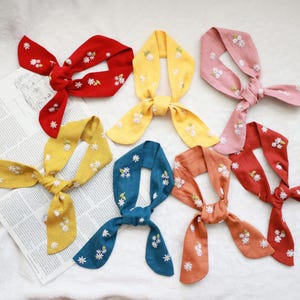 Multi-Purpose Embroidered Linen Scarf Headband, Hair Scarf Scrunchies Long Ribbon, Hair Ties, Hair Elastic, Bridesmaid Gifts, Cute Headband