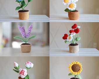 Mini Crochet Flower Pot, Mini Flower Pot For Dollhouse, Housewarming Gift, Home Decor, Eternal Plant