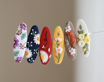 Pinces à cheveux florales brodées à la main, pince à pression faite main, cadeau inspiré de la nature pour fille et femme, accessoires pour cheveux cottagecore, cadeau de Noël