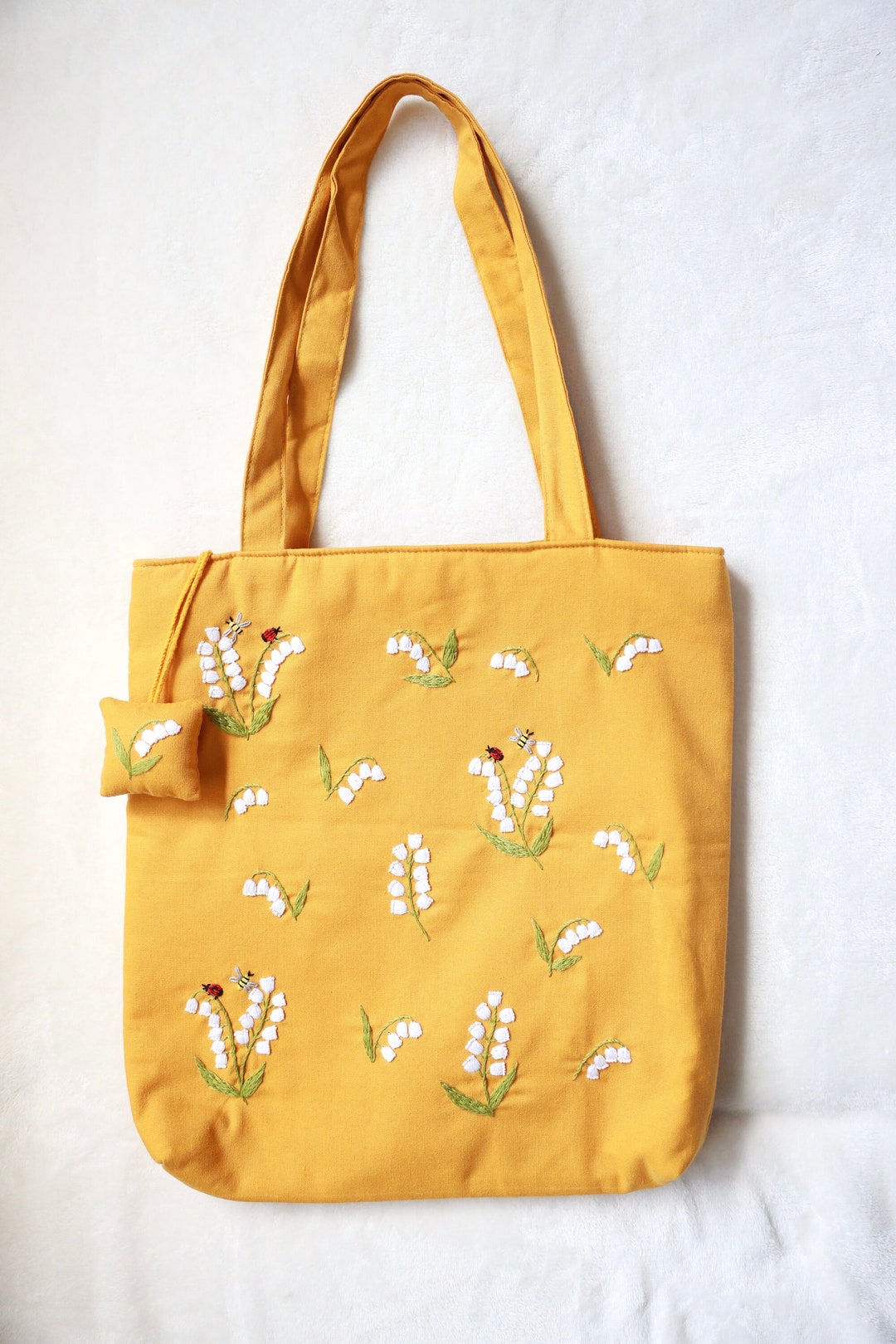 Personalized Embroidered Tote Bag With Lily of the Valley Flowers