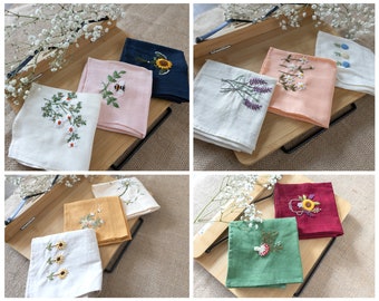 Linen Handkerchief, Floral Handkerchief, Hand Embroidered Handkerchief, Handkerchief With Flower Embroidery, Cute Hankie for Women