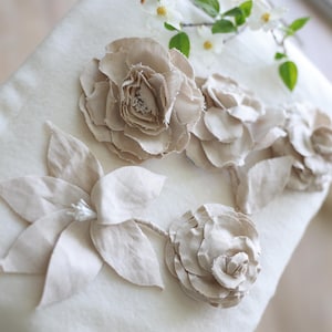 Linen Flower Brooch in Neutral Beige | Handmade Fabric Rose | Holiday Gift for Her, Mother, Daughter | Elegant Floral Pin | Christmas Gift