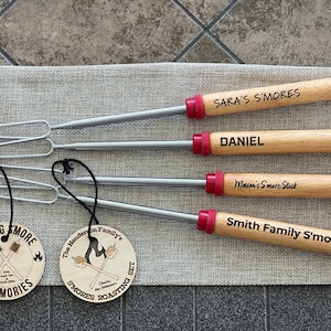 Personalized smore stick roasting skewer set campfire gift camping family mothers day fathers custom kit smores party favor unique realtor