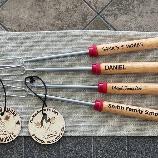 Personalized smore stick roasting skewer set campfire gift camping family mothers day fathers custom kit smores party favor unique realtor