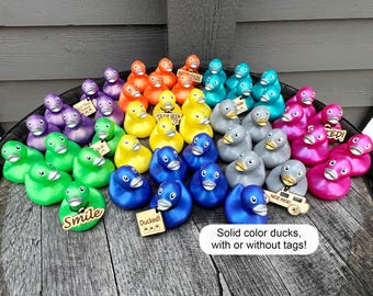 Metallic Rubber Duck Set of 6 Bright Color Ducks with Optional Wooden Tags, Fun Gift for Offroad Ducking & Kindness Spreading