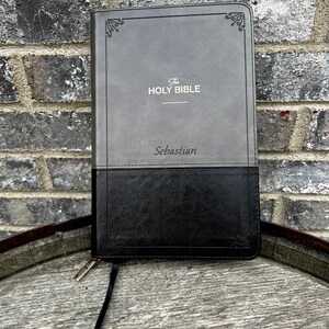 Black Bible Faux Leather Bible Cover KJV Personalized Bible for Christian Men Faith Inspired Gift for Men Fathers Day Custom Bible Study Dad Bible Engraving Zippered Cover