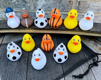 Sports Rubber Duck Set – Basketball, Football, Golf & Soccer Ducks, Novelty Gift for Sports Fans, Team Party Favors or Decor