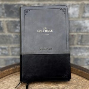 Black Bible Faux Leather Bible Cover KJV Personalized Bible for Christian Men Faith Inspired Gift for Men Fathers Day Custom Bible Study Dad Bible Engraving Zippered Cover