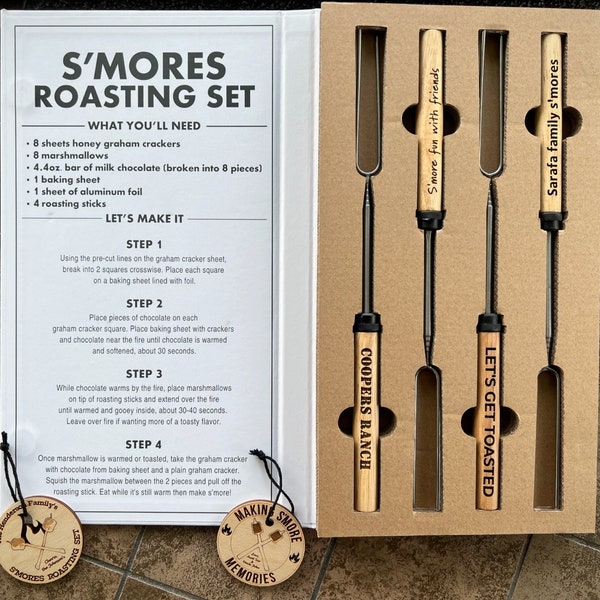 Personalized smore stick roasting marshmallow skewers family gift engraved custom smores party favor campfire boxed set for dad mom friend