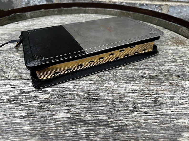 Black Bible Faux Leather Bible Cover KJV Personalized Bible for Christian Men Faith Inspired Gift for Dad Fathers Day Custom Bible Study Dad Gold Gilt Edges