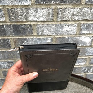 Black Faux Leather Bible Cover Custom Engraved KJV Personalized Bible for Men Faith Based Gift for Men Fathers Day Gift for Dad Bible Study Zippered Bible