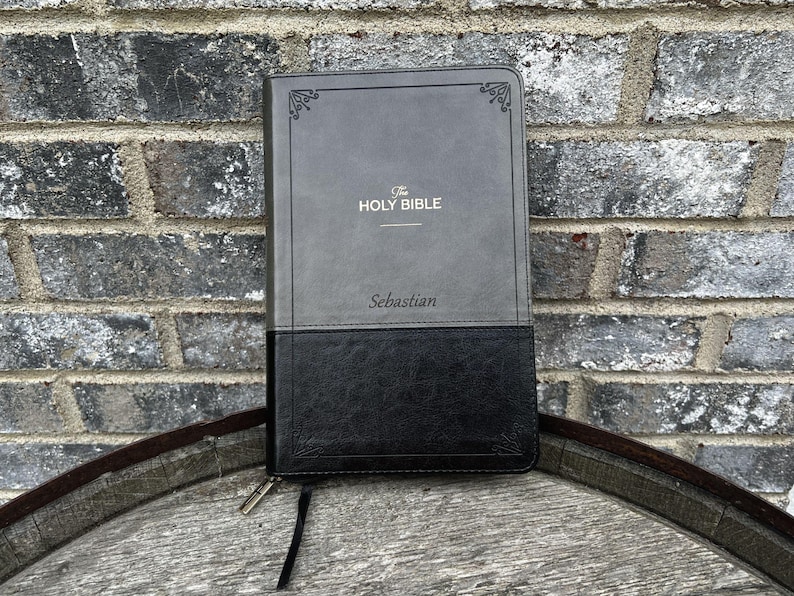 Black Bible Faux Leather Bible Cover KJV Personalized Bible for Christian Men Faith Inspired Gift for Men Fathers Day Custom Bible Study Dad Bible Engraving Zippered Cover