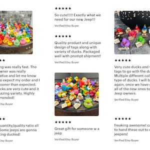 Customer reviews - So cute! Exactly what we need for our new Jeep! I will buy these again once we have given out all of the new ones to other Jeep owners. Great gift for someone w a jeep. Some jeeps are gonna be getting ducked!