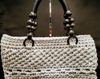 Modern Grey Crochet Shoulder bag made with macrame cord