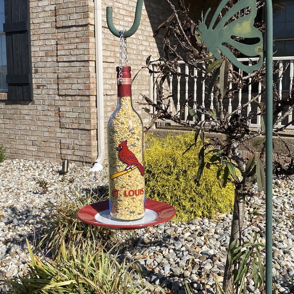 St. Louis Cardinals wine bottle bird feeder