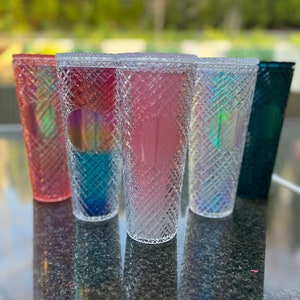 Starbucks Style Prism Personalized Tumbler with lid and straw. Double walled insulated 24 oz cup screwtop lid. Starbucks lovers bling gifts