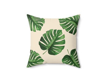 Leafy Tranquility Cream Square Pillow - Spun Polyester, Double Sided Print