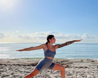 Gray Yoga Set: 2-Piece Sport Bra & Shorts - Workout Wear