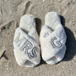 Sparkling Rhinestone Bridal Slippers with Custom Initials - A Bride&#39;s Must-Have! Initials Slippers,