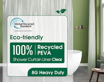 Cortina de ducha ecológica de PEVA reciclado: sostenible, no tóxica, impermeable, transparente (72 x 72 pulgadas).