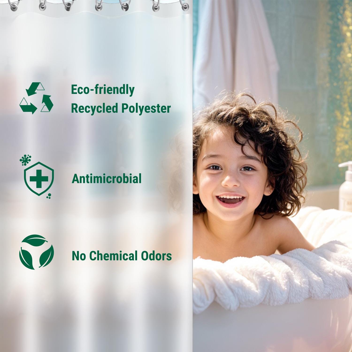 Eco-friendly Frosted Shower Curtain Liner – Recycled Polyester