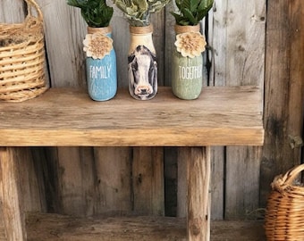 Vases bouteilles de lait de ferme rustiques, ensemble de 3, finition patinée