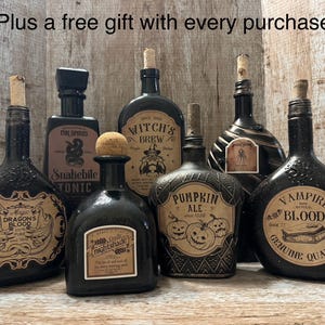 Halloween Potion Bottles, ***Plus free gift***, Halloween Decor, Apothecary Bottles