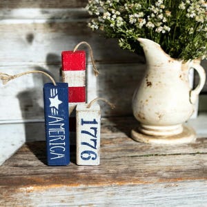 4th of July Decor, Fourth of July tiered tray decor, patriotic decor, firecrackers, tabletop firecrackers