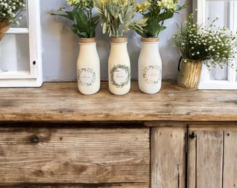 Vases bouteille de lait Farmhouse, finition rustique patinée, ensemble de 3