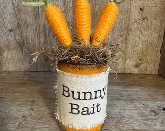 Boîte d'appâts lapin avec carottes en tissu, décoration de Pâques vintage